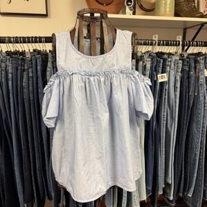 No Comment | blue cold shoulder blouse | large